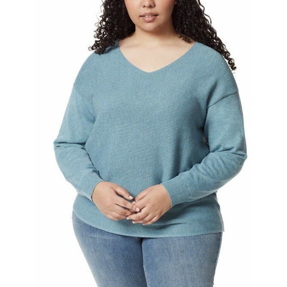 Ella Moss Women's V Neck Ribbed Soft Pullover Sweater Size XXL NWT Color Blue